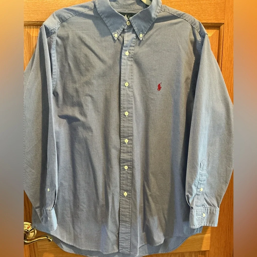 Polo Ralph Lauren Classic Fit Blue and White Check Button Down Shirt Size 17